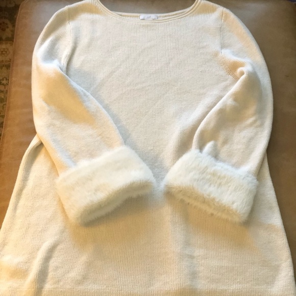 J.Jill Cream Sweater With Fur Like Knit Cuffs, Tunic Length. Woman’s Size Medium - Picture 11 of 14